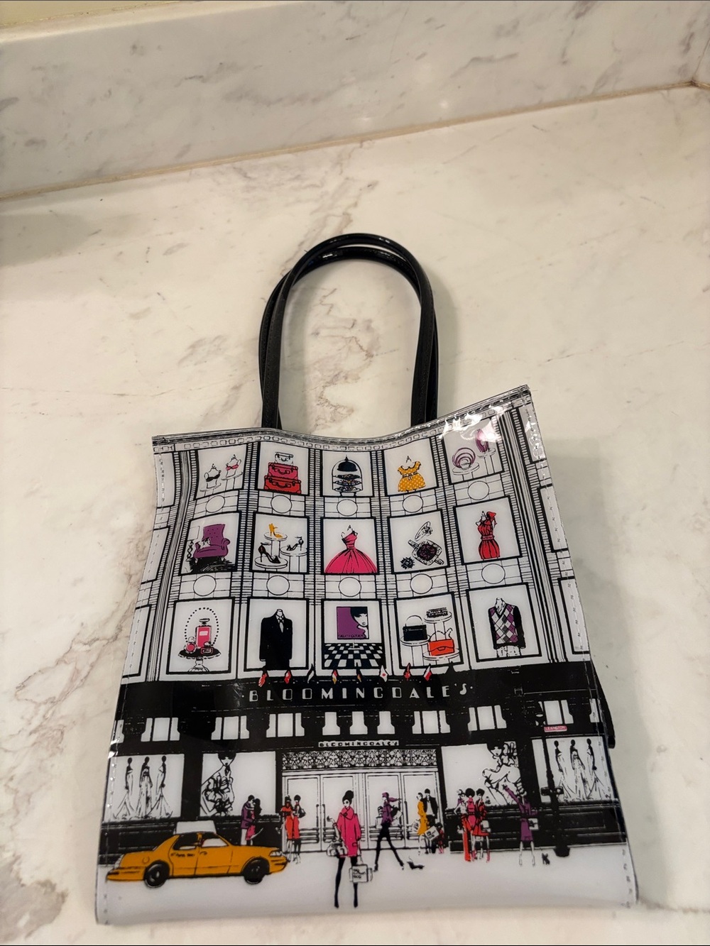 Bloomingdale's Black & White Illustrated Shopper Tote with Color Accents